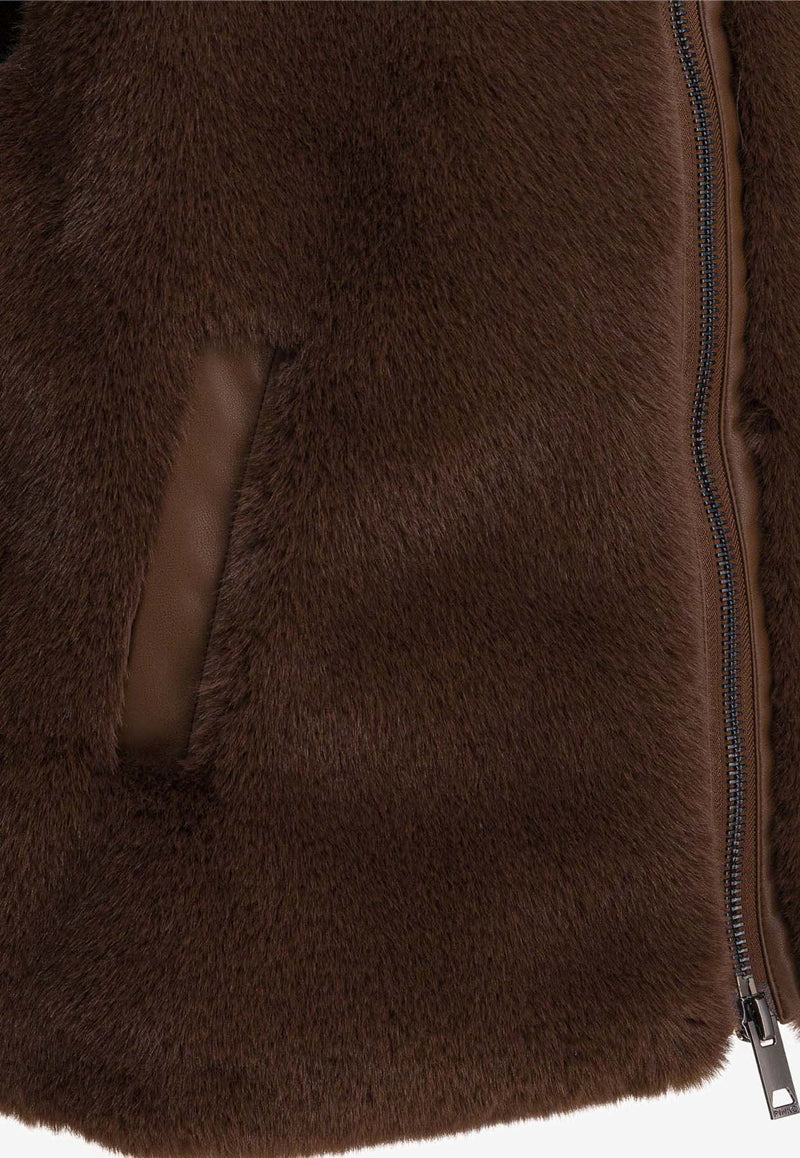 PINKO Faux Fur Zip-Up Vest Brown 105107A2WNL74_83054