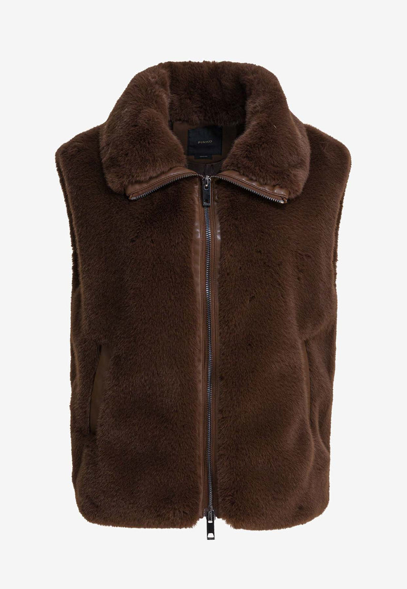 PINKO Faux Fur Zip-Up Vest Brown 105107A2WNL74_83054