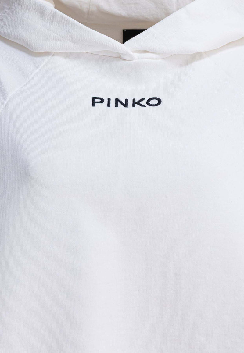 PINKO Logo Print Cropped Hooded Sweatshirt White 105726A2URZ25_1867655a-ab17-43ae-9c32-76c6ef982f8f