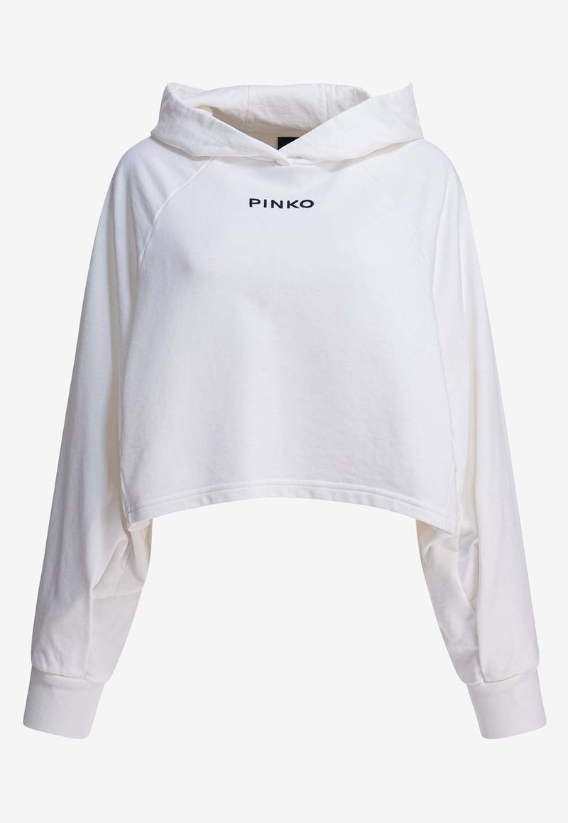 PINKO Logo Print Cropped Hooded Sweatshirt White 105726A2URZ25_1867655a-ab17-43ae-9c32-76c6ef982f8f