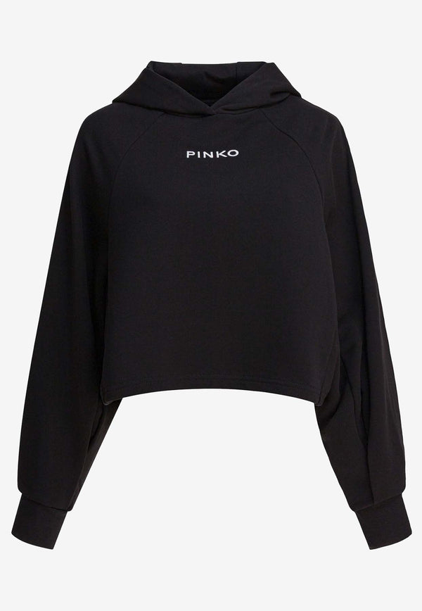 PINKO Logo Print Cropped Hooded Sweatshirt Black 105726A2URZ99_f8e6cfcc-2684-4f6b-9bb7-c84a15ff62a3
