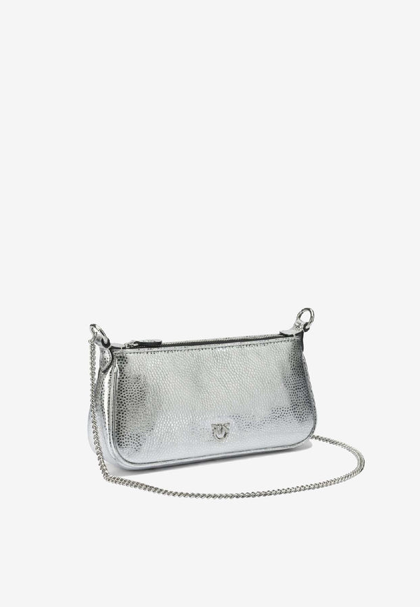 PINKO Mini Half Moon Laminated Leather Shoulder Bag Silver 105915A2WDZZFN_62bb26c2-10b9-4893-b6f2-5fd9ce4addeb