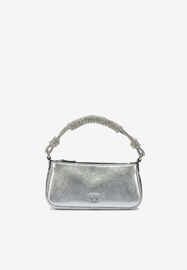 PINKO Mini Half Moon Laminated Leather Shoulder Bag Silver 105915A2WDZZFN_62bb26c2-10b9-4893-b6f2-5fd9ce4addeb