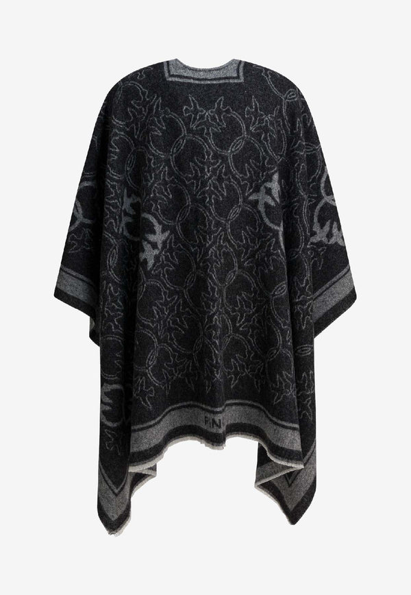 PINKO Love Birds Jacquard Wool Poncho Black 105965A2ZIZI2_8e0e9155-da49-4946-98e6-b0302b757ee8