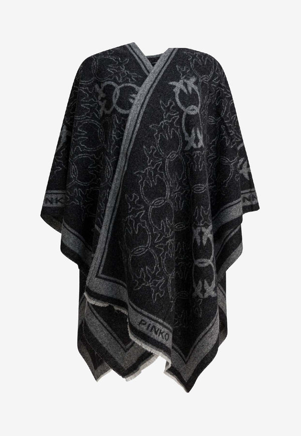 PINKO Love Birds Jacquard Wool Poncho Black 105965A2ZIZI2_8e0e9155-da49-4946-98e6-b0302b757ee8