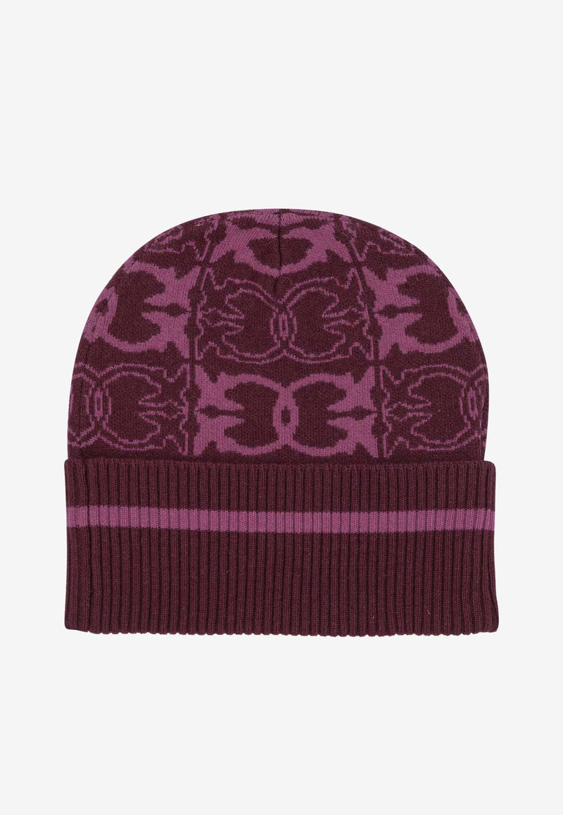 PINKO Monogram Wool Beanie Bordeaux 105991A2YOYN2_111356bb-1e83-413c-bbb7-08ba9f6b0d79