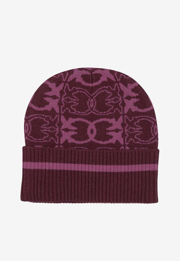 PINKO Monogram Wool Beanie Bordeaux 105991A2YOYN2_111356bb-1e83-413c-bbb7-08ba9f6b0d79
