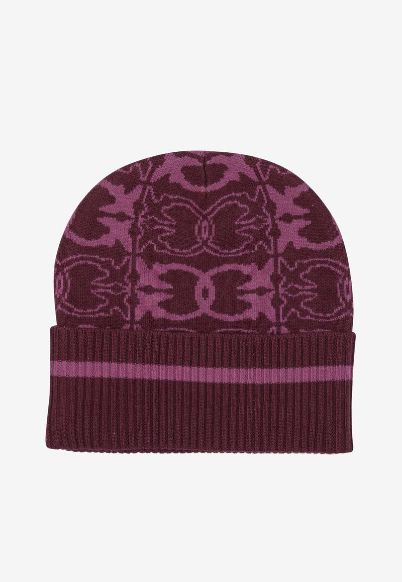 PINKO Monogram Wool Beanie Bordeaux 105991A2YOYN2_111356bb-1e83-413c-bbb7-08ba9f6b0d79