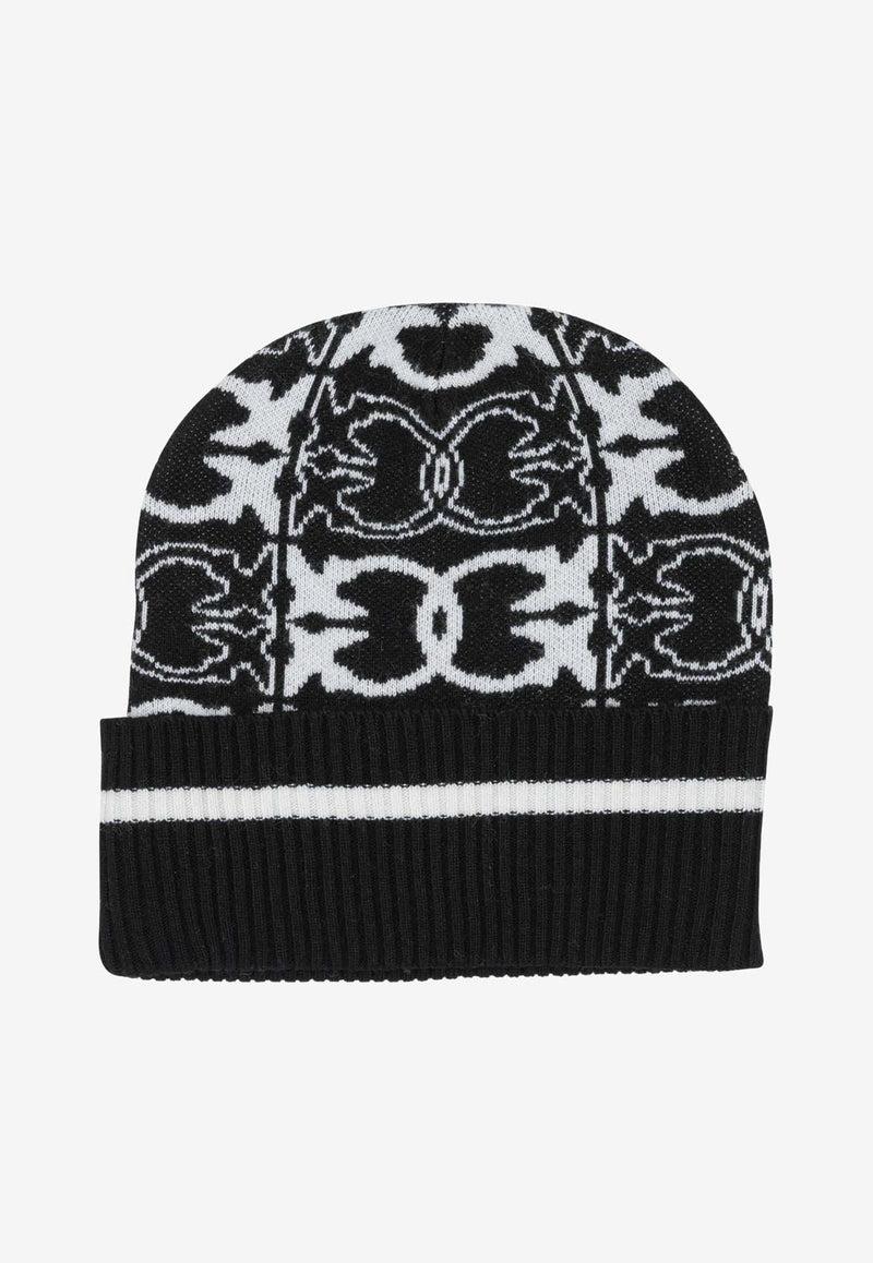 PINKO Monogram Wool Beanie Black 105991A2YOZZ2_46e5547e-b986-4a7b-9abf-4846b4fed14c