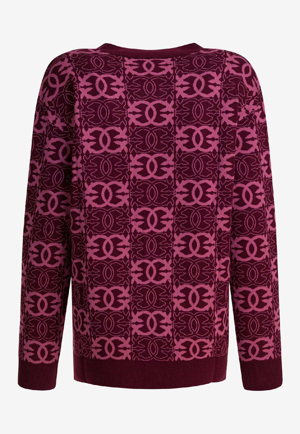 PINKO Jacquard Love Birds Cardigan Burgundy 106042A2YDRW2_375a577f-3ec5-4937-b595-7f35a42ba23e