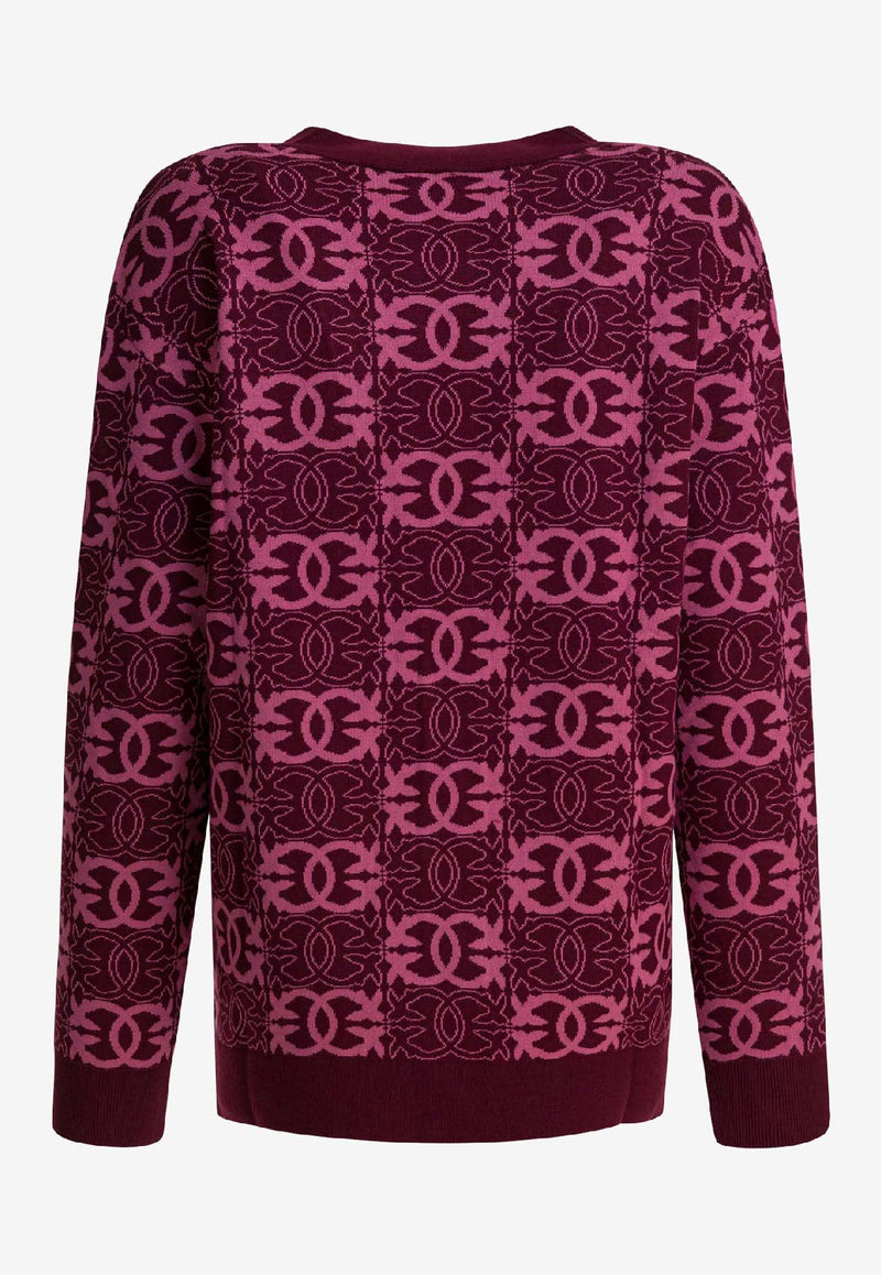 PINKO Jacquard Love Birds Cardigan Burgundy 106042A2YDRW2_375a577f-3ec5-4937-b595-7f35a42ba23e
