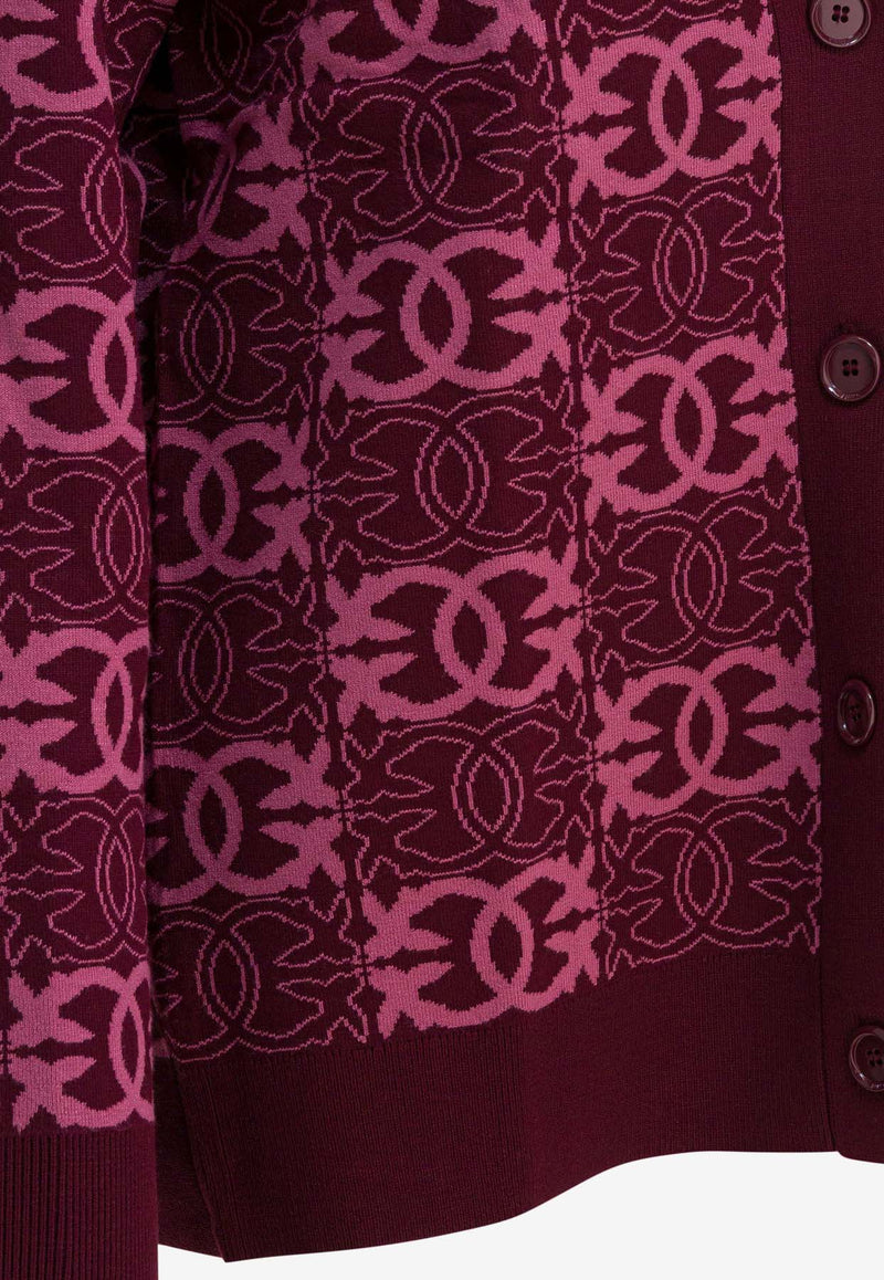 PINKO Jacquard Love Birds Cardigan Burgundy 106042A2YDRW2_375a577f-3ec5-4937-b595-7f35a42ba23e