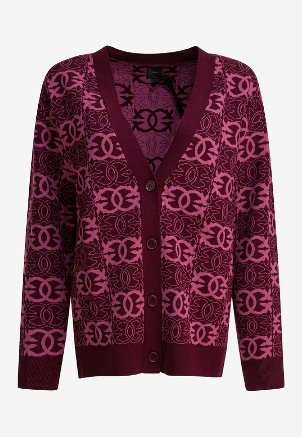 PINKO Jacquard Love Birds Cardigan Burgundy 106042A2YDRW2_375a577f-3ec5-4937-b595-7f35a42ba23e