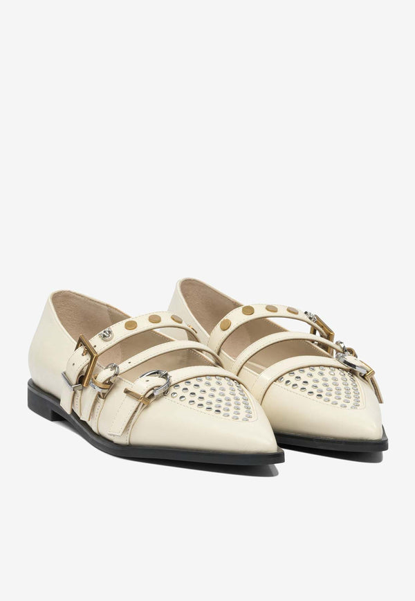 PINKO Zulema Leather Ballet Flats Cream SD0371P001DY7_37312d5b-14cf-4a1d-acd9-6c9493cc55b3