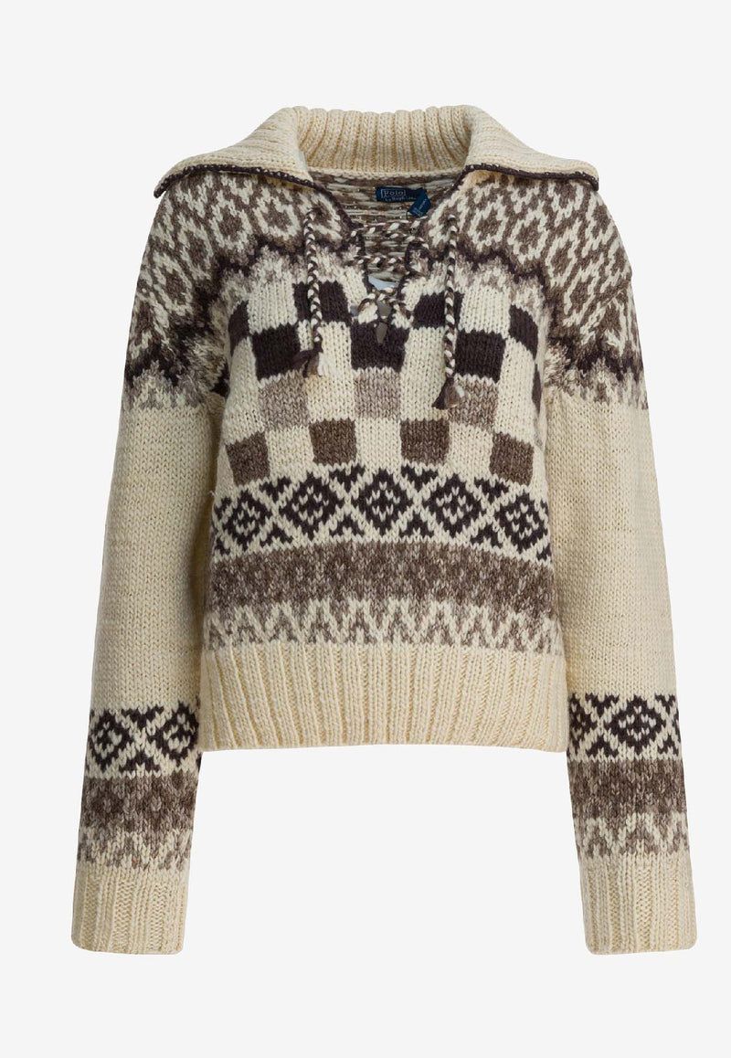 Polo Ralph Lauren V-neck Patterned Sweater Beige 211978621001PEBBLE MULTI_c6fd5a10-c3ec-4863-ba3e-b2d668bec010