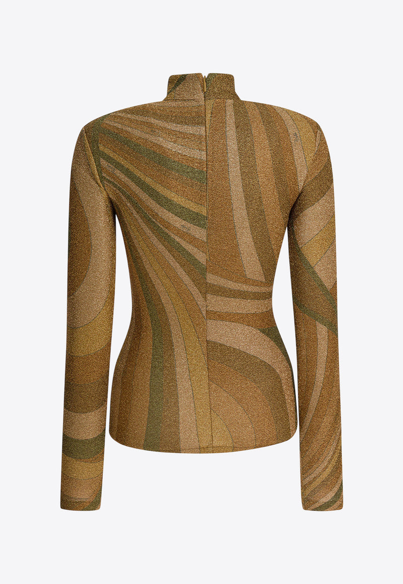 Pucci Iride Print Mock-Neck Top Gold 5UJM105U867993_11fb9821-acaf-47d0-b659-c8e0b0b44989
