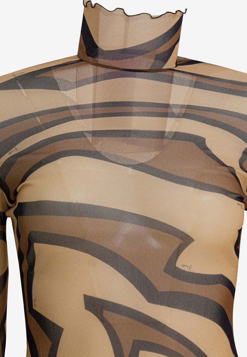 Pucci Labirinto Print Turtleneck Tulle Top Brown 5UJM155U749050_802eaea5-056e-4a64-94f8-d59ab8ebdaad