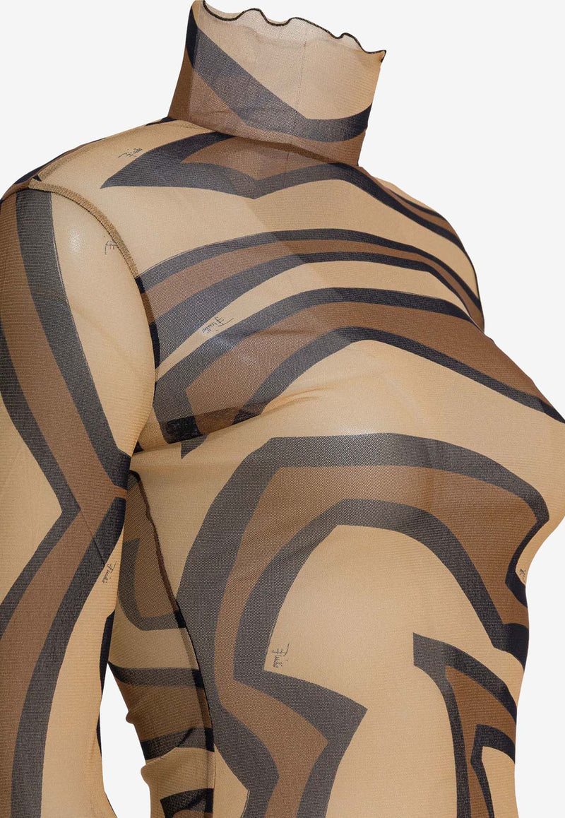 Pucci Labirinto Print Turtleneck Tulle Top Brown 5UJM155U749050_802eaea5-056e-4a64-94f8-d59ab8ebdaad