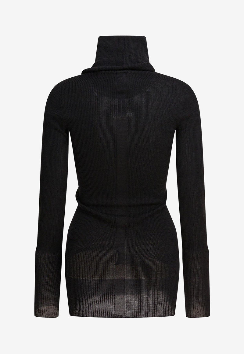 Rick Owens Turtleneck Wool Sheer Sweater Black RP02E4614RIBM09_82690