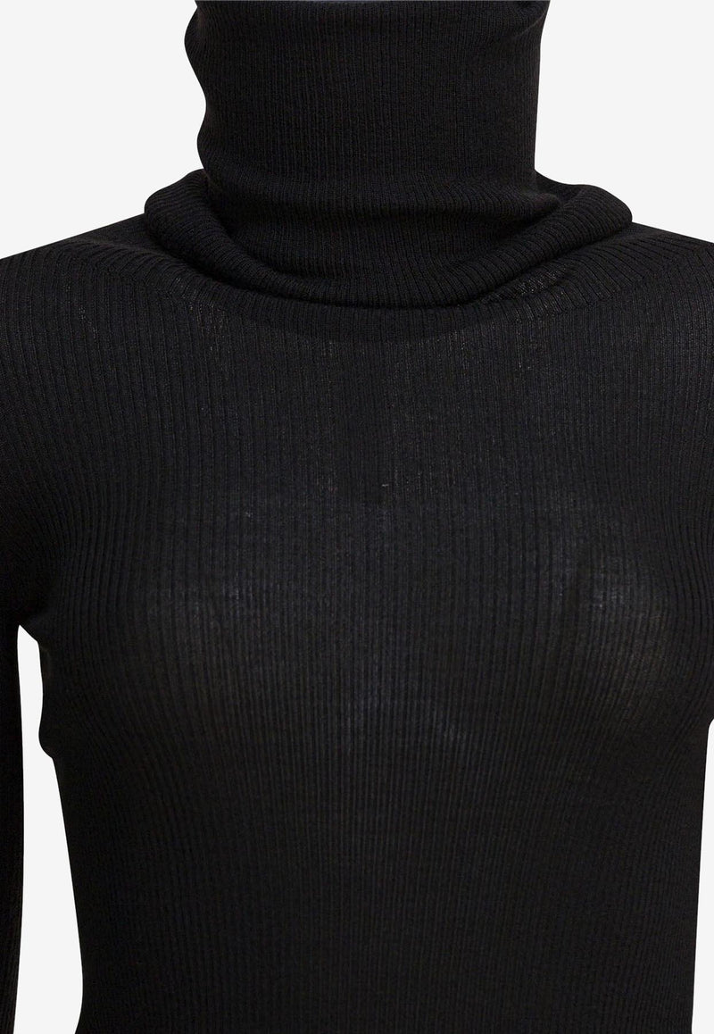 Rick Owens Turtleneck Wool Sheer Sweater Black RP02E4614RIBM09_82690