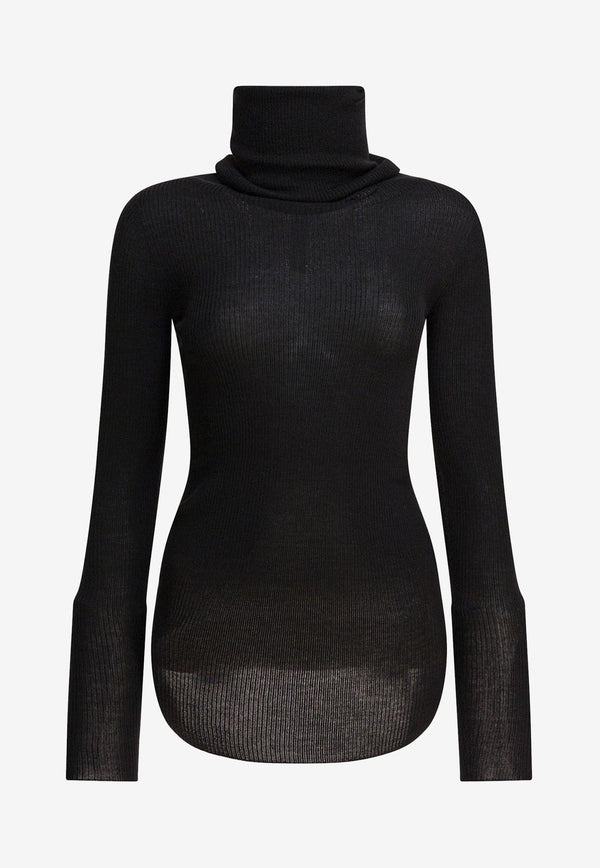 Rick Owens Turtleneck Wool Sheer Sweater Black RP02E4614RIBM09_82690