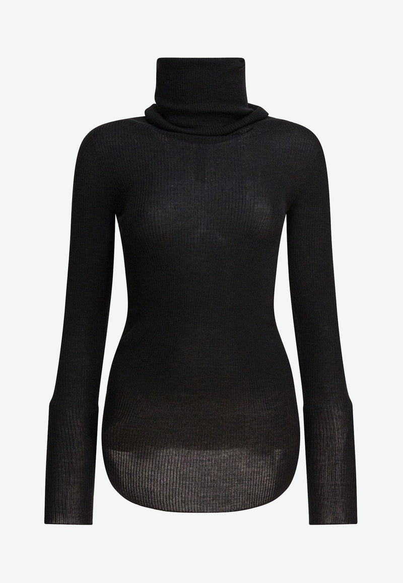 Rick Owens Turtleneck Wool Sheer Sweater Black RP02E4614RIBM09_82690