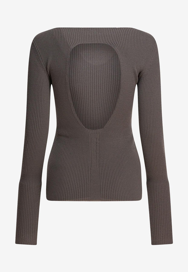 Rick Owens Ribbed Sweater with Cut-Out Gray RP02E4683RIBM34_82702