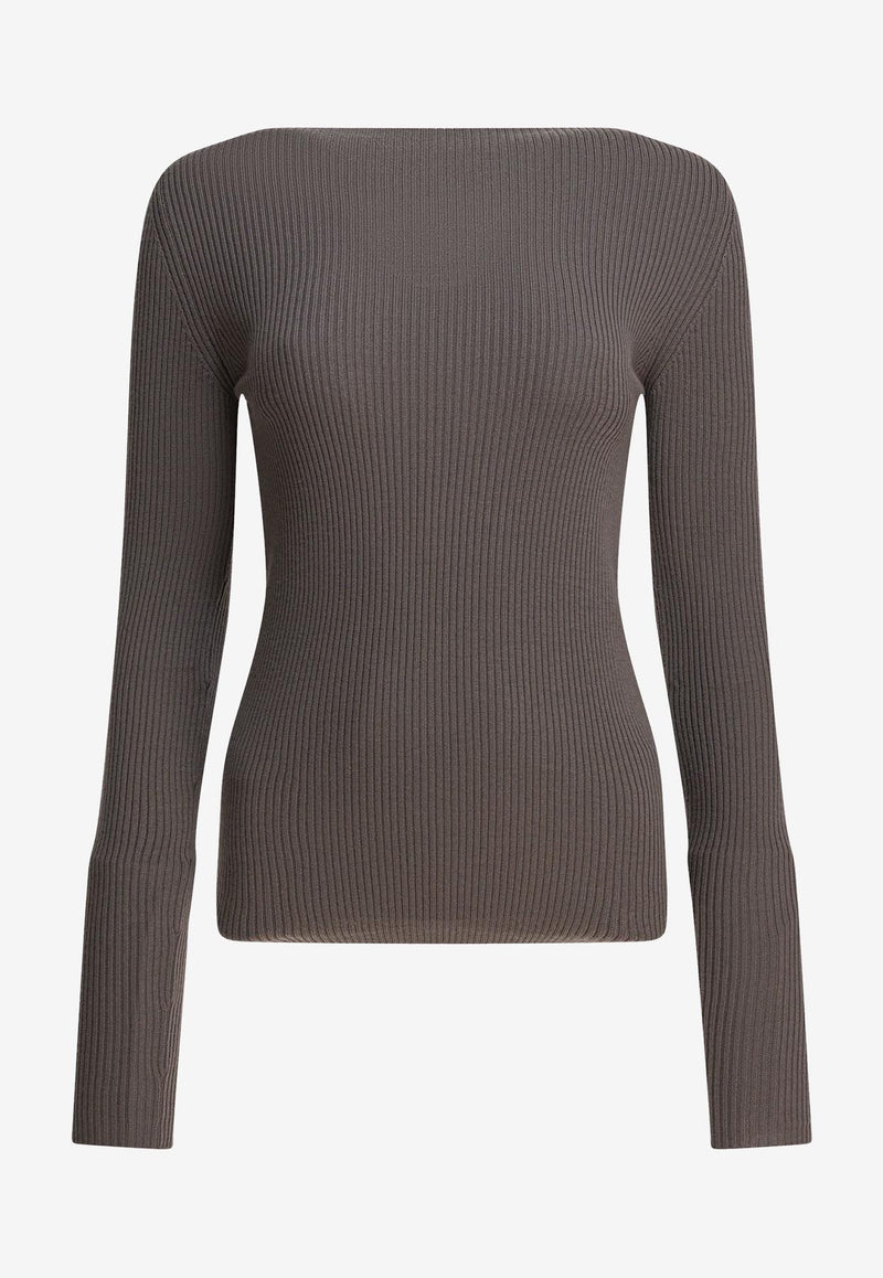 Rick Owens Ribbed Sweater with Cut-Out Gray RP02E4683RIBM34_82702
