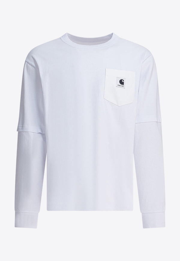 Sacai Sacai X Carhartt Wip Logo Patch Long-Sleeved T-shirt White 25-00994S101_8e4ec625-d8aa-4b47-9019-144cfc434592