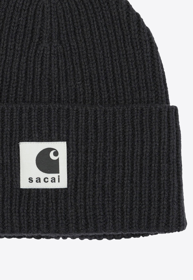 Sacai X Carhartt Wip Logo Beanie Black 25-00997S001_1a9b7ca1-3c36-4ca5-ab05-fac3662b53a7