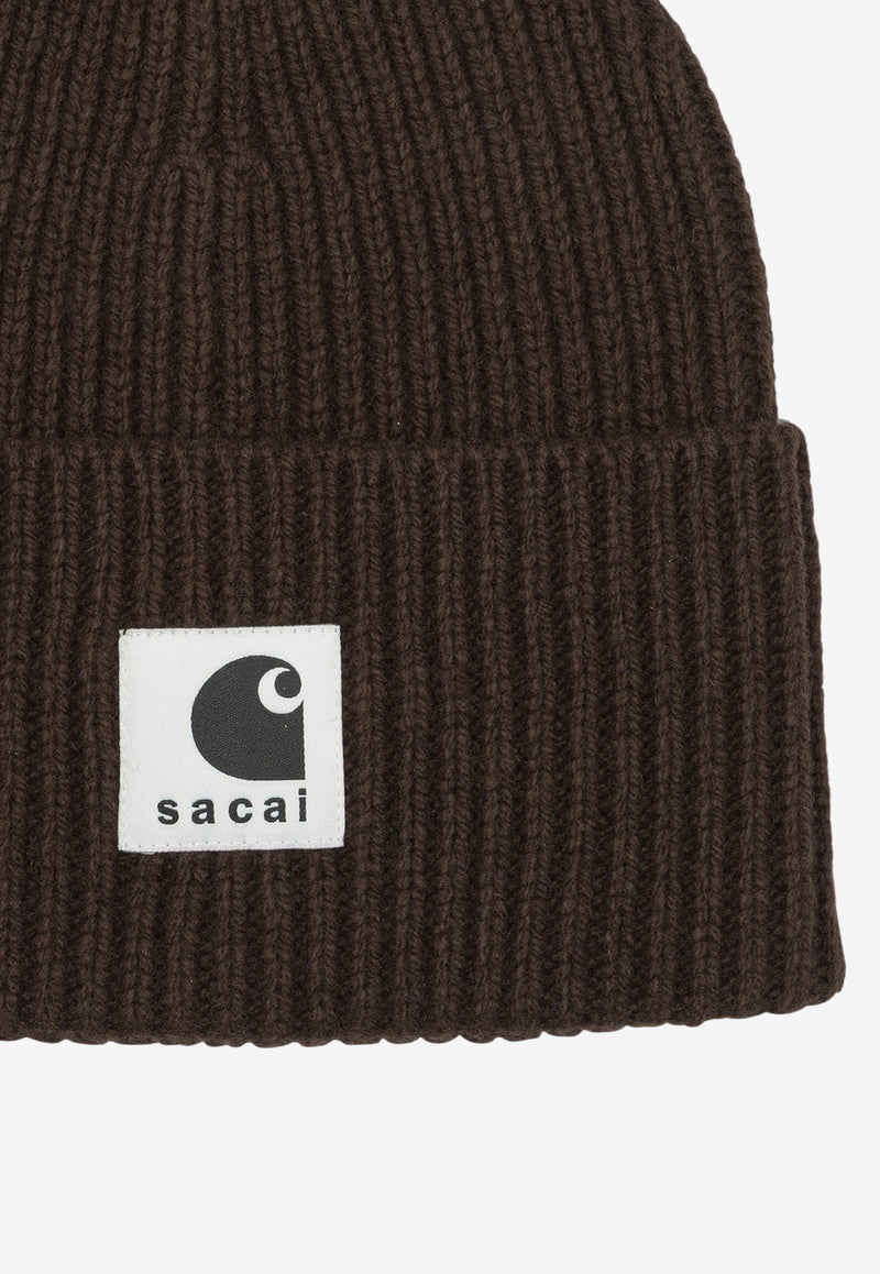Sacai X Carhartt Wip Logo Beanie Brown 25-00997S642_a170ddbe-ec50-45cd-94b3-108fed60c14c