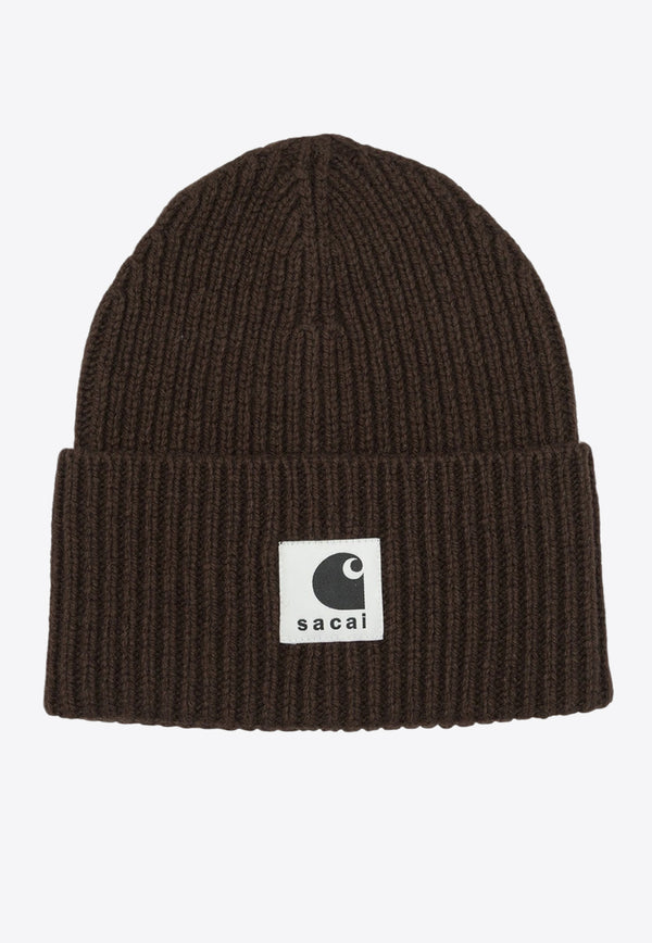 Sacai X Carhartt Wip Logo Beanie Brown 25-00997S642_a170ddbe-ec50-45cd-94b3-108fed60c14c