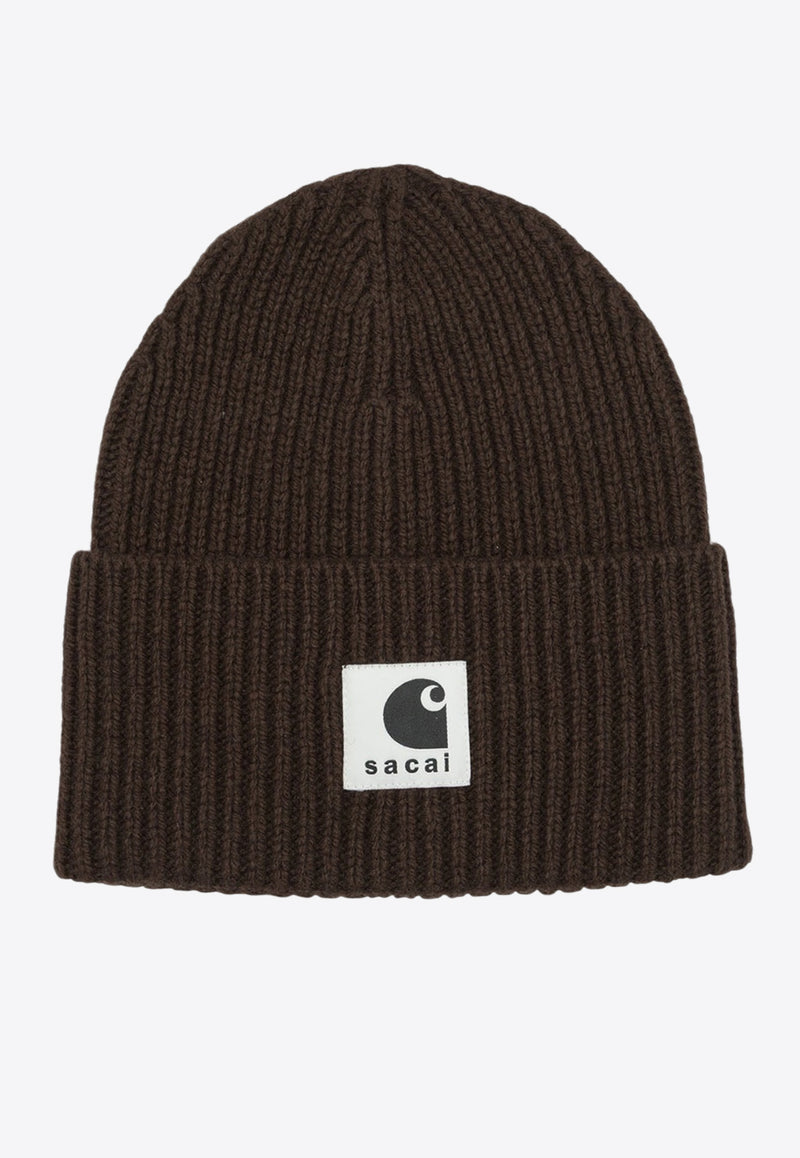 Sacai X Carhartt Wip Logo Beanie Brown 25-00997S642_a170ddbe-ec50-45cd-94b3-108fed60c14c