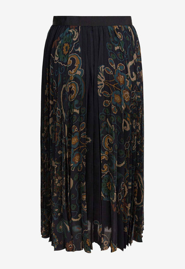 Sacai Paisley Print Midi Plisse Skirt
 Blue 25-07982201_83006