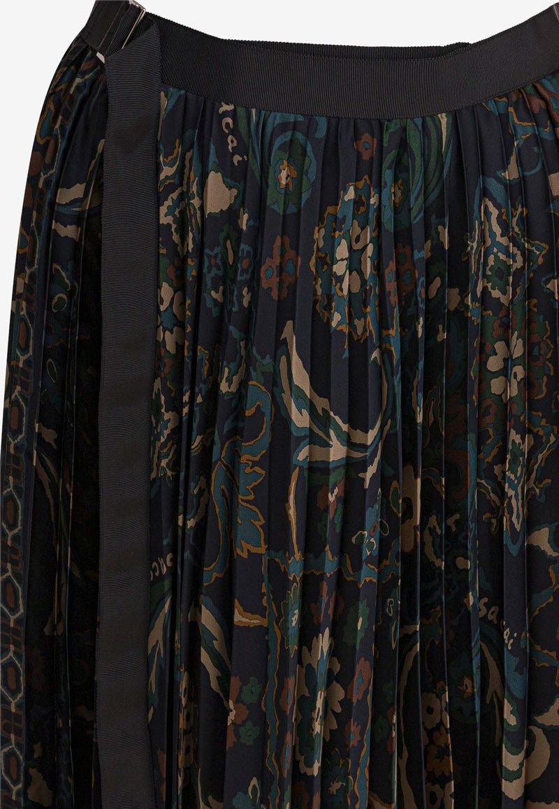 Sacai Paisley Print Midi Plisse Skirt
 Blue 25-07982201_83006