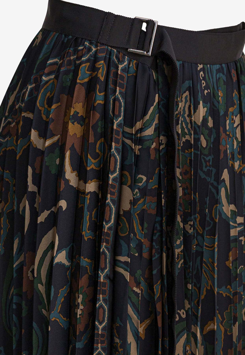 Sacai Paisley Print Midi Plisse Skirt
 Blue 25-07982201_83006