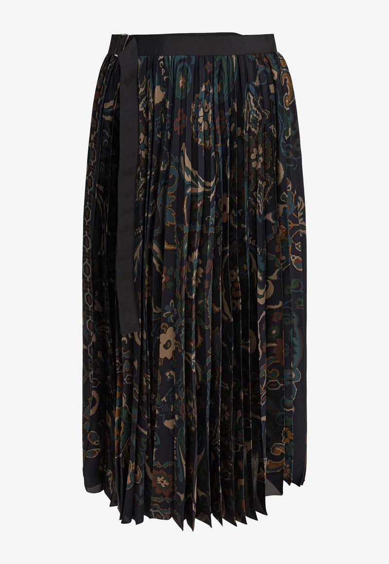 Sacai Paisley Print Midi Plisse Skirt
 Blue 25-07982201_83006