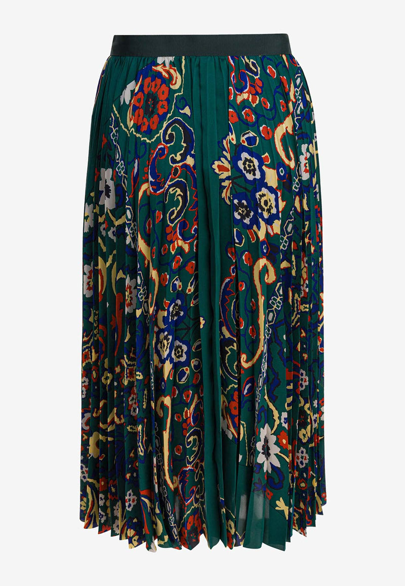 Sacai Floral Print Pleated Midi Skirt
 Green 25-07982551_82962