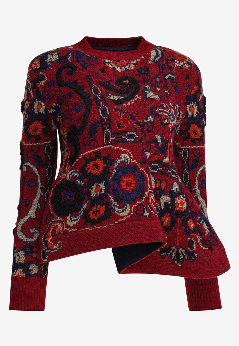 Sacai Floral Jacquard Knit Wool Sweater Burgundy 25-07984701_fa406053-f5be-455d-a267-37b120889659