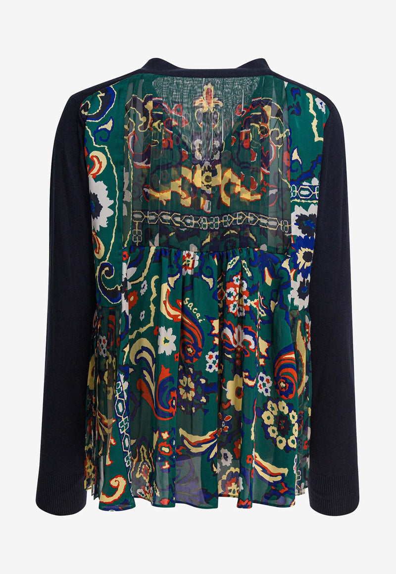 Sacai Floral Print Paneled Cardigan Blue 25-07986213_82969