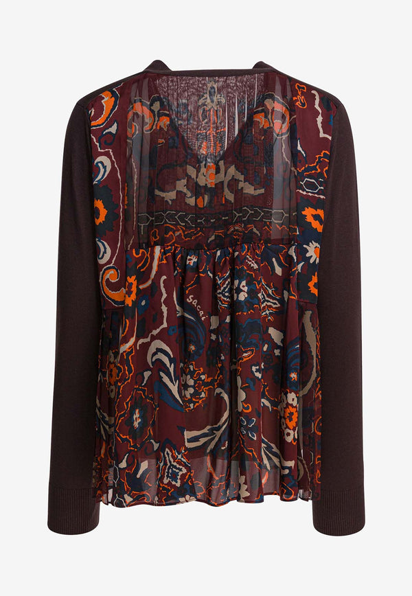 Sacai Floral Print Paneled Cardigan Brown 25-07986616_82968