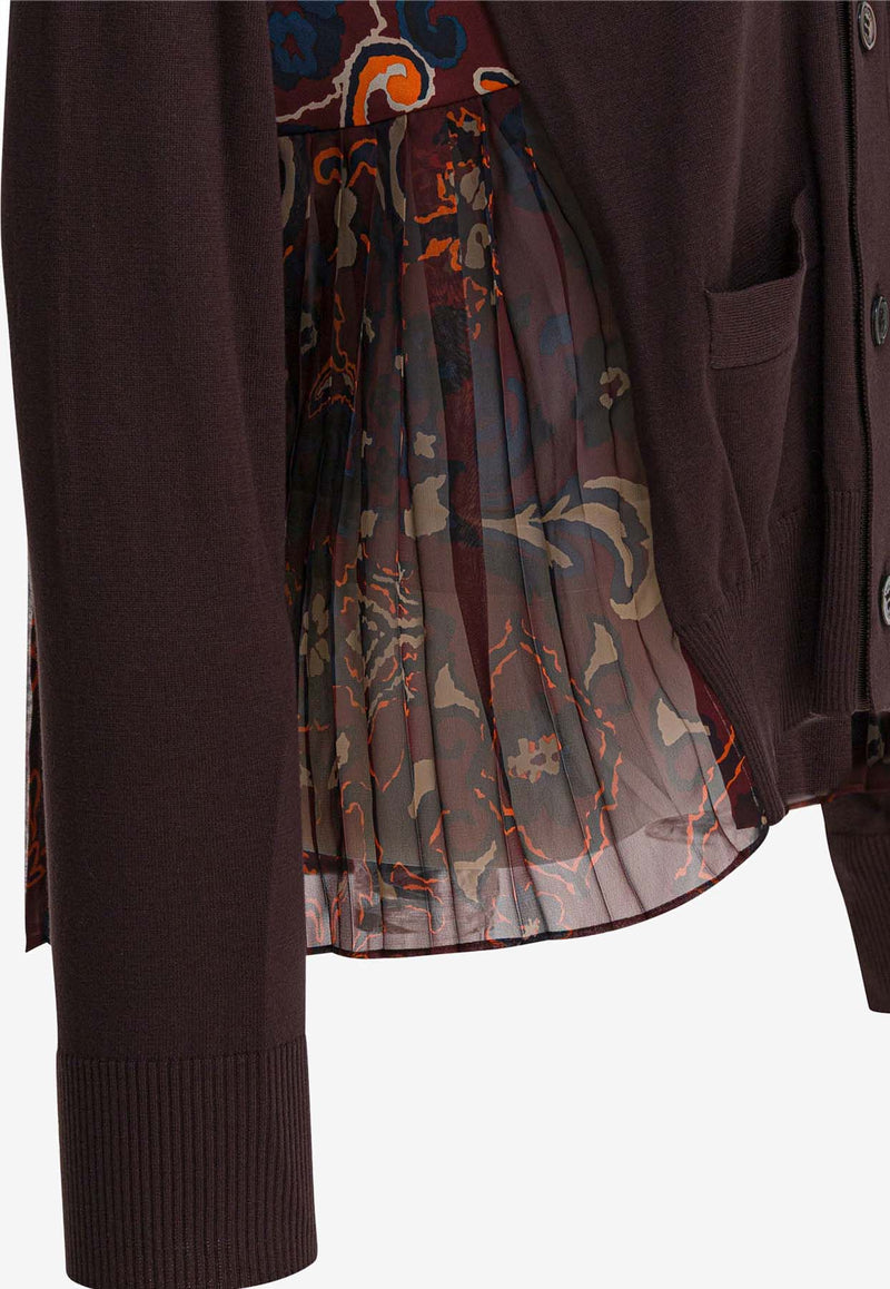 Sacai Floral Print Paneled Cardigan Brown 25-07986616_82968