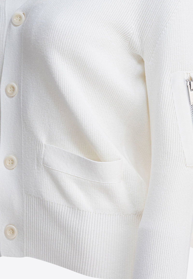 Sacai Ribbed Knit Buttoned Cardigan White 25-08159151_3b2675af-e65e-4c79-b195-e4a6ba519cb4