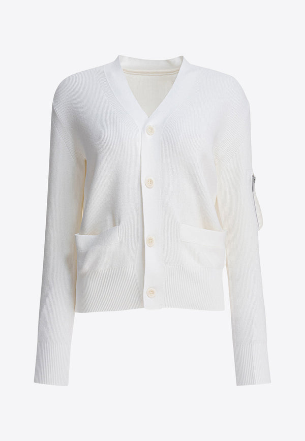 Sacai Ribbed Knit Buttoned Cardigan White 25-08159151_3b2675af-e65e-4c79-b195-e4a6ba519cb4