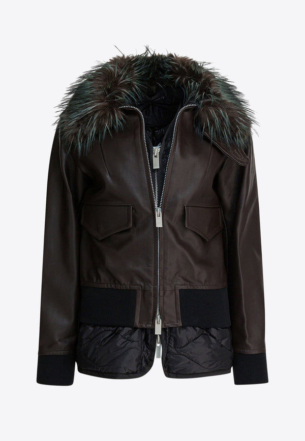 Sacai Convertible Leather Jacket  Brown 25-08238601_62f21d8e-f8ee-40af-aef4-6f5d3419c1fd