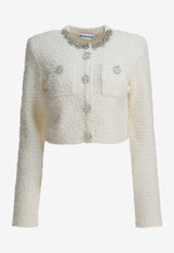 Self-Portrait Embellished Wool-Blend Cardigan Beige