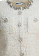 Self-Portrait Embellished Wool-Blend Cardigan Beige