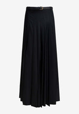 Self-Portrait Long Pleated Skirt  Black
