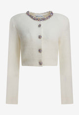 Self-Portrait Embellished Wool-Blend Cardigan  Beige