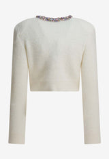 Self-Portrait Embellished Wool-Blend Cardigan  Beige